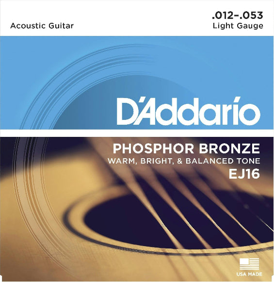 D'Addario EJ16 Phosphor Bronze Acoustic Strings Light - 12-53 Gauge