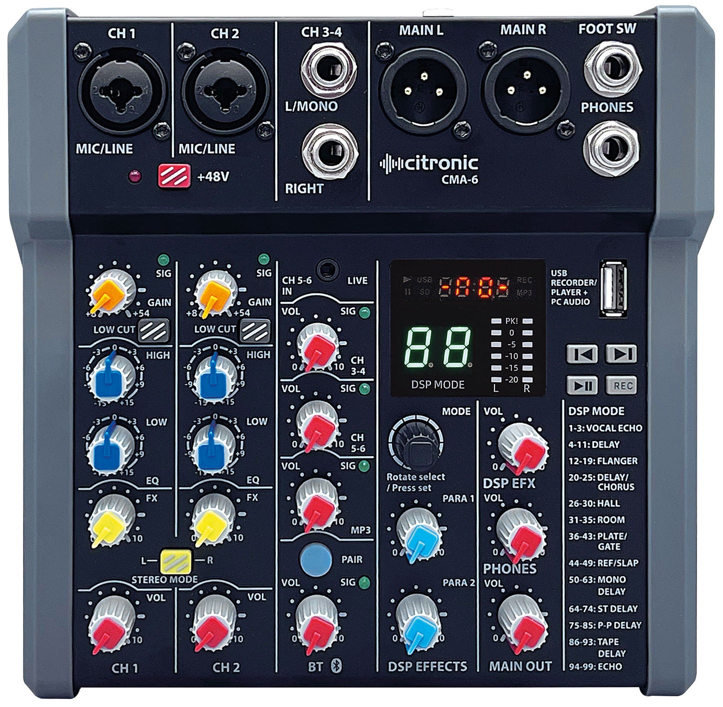 CMA-6 Compact Mixing Desk w/ DSP, Bluetooth + USB