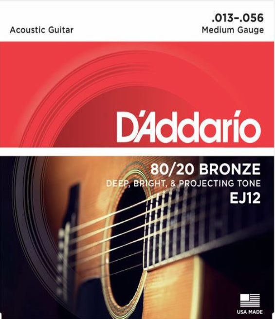 D'Addario EJ12 80/20 Bronze Acoustic Strings Custom Light - 13-56 Gauge