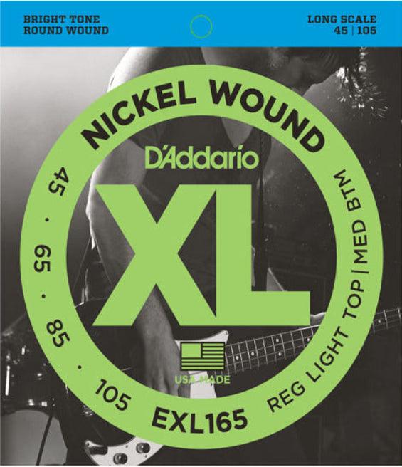 D'Addario EXL165 Nickel Wound 45-105 Bass Guitar Strings, Long Scale