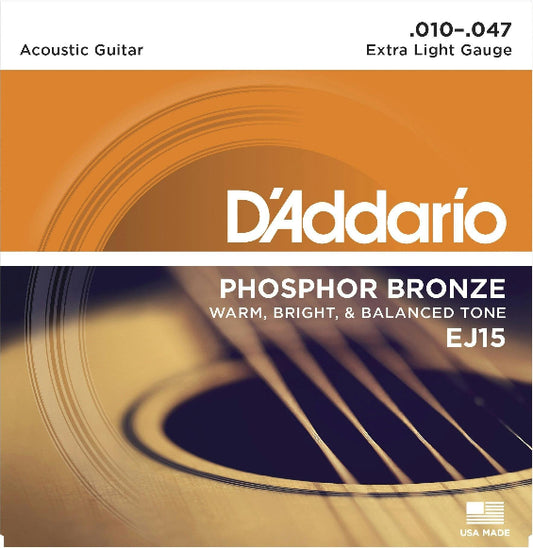 D'Addario EJ15 Phosphor Bronze Acoustic Strings Extra Light - 10-47 Gauge