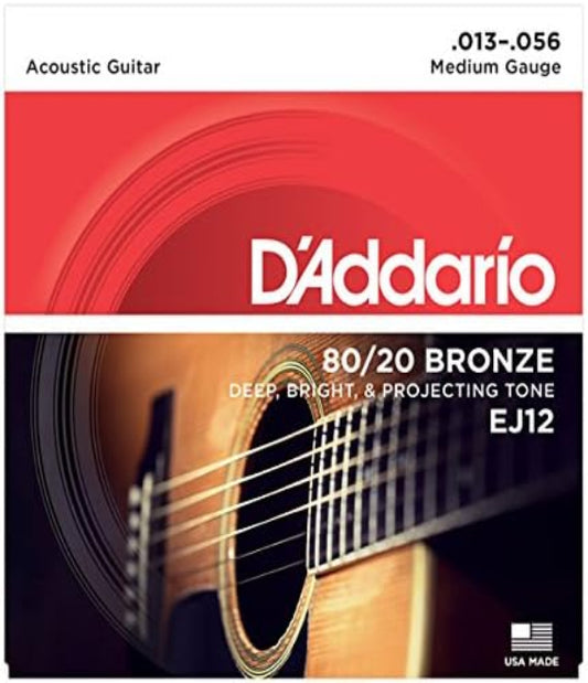 D'Addario EJ12 80/20 Bronze Acoustic Strings Custom Light - 13-56 Gauge