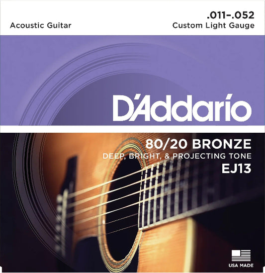 D'Addario EJ13 80/20 Bronze Acoustic Strings Custom Light - 11-52 Gauge