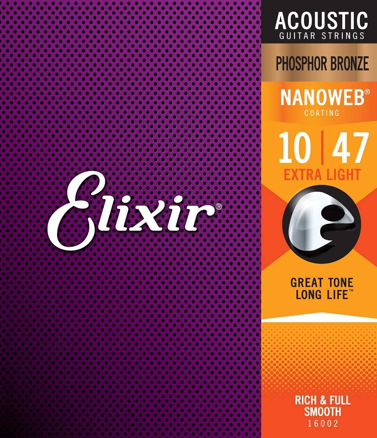 ELIXIR E16002 Nanoweb Phosphor Bronze Acoustic Strings 10-47