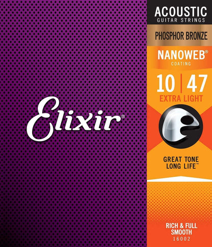 ELIXIR E16002 Nanoweb Phosphor Bronze Acoustic Strings 10-47