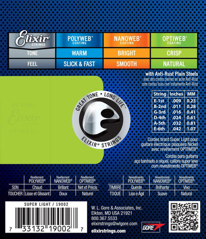 Elixir E19002 Optiweb Electric Strings Light 9-42