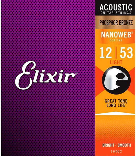 ELIXIR E16052 Nanoweb Phosphor Bronze Acoustic Strings 12-53