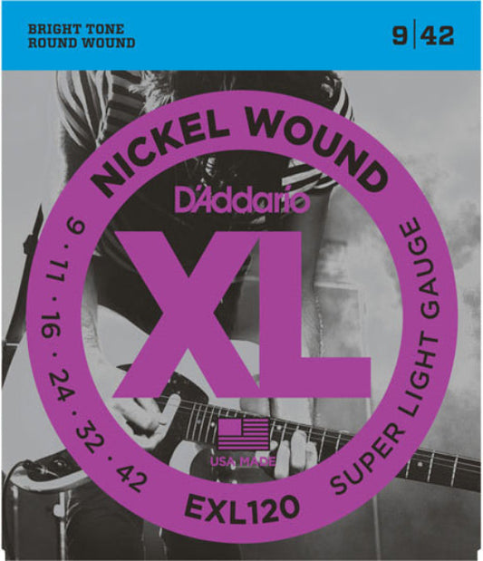 D'Addario EXL120 Nickel Wound 9-42 Electric Guitar Strings, Super Light