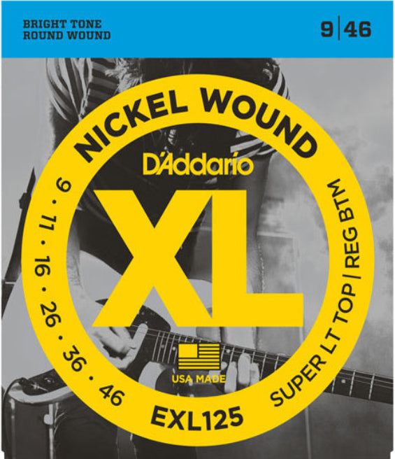 D'Addario EXL125 Nickel Wound 9-46 Electric Guitar Strings, Super Lt Top/Reg Bottom