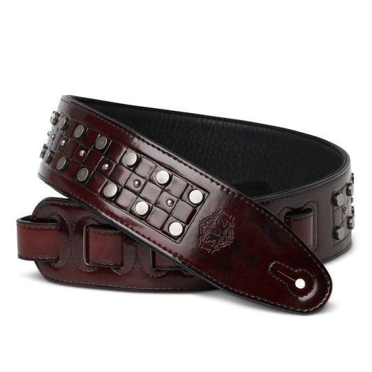 Isuzi DLX-21 Leather Guitar Strap Red/Brown